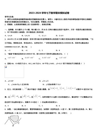 2024届河南省郑州一中学七年级数学第二学期期末学业水平测试模拟试题含解析.doc