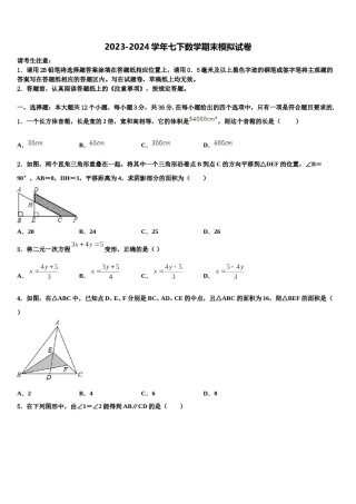 2024届河南省郑州市郑东新区美秀初级中学七年级数学第二学期期末学业水平测试模拟试题含解析.doc