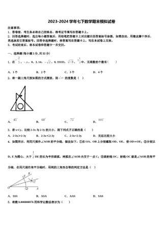 2024届济南市莱芜地区七年级数学第二学期期末学业质量监测模拟试题含解析.doc