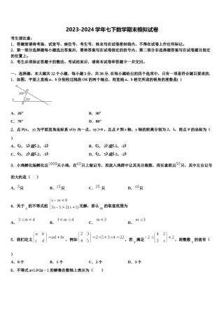 2024届浙江东阳七下数学期末调研模拟试题含解析.doc