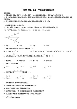2024届浙江嵊州蒋镇学校七下数学期末达标检测模拟试题含解析.doc