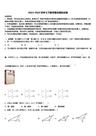 2024届浙江省乐清市育英寄宿学校七下数学期末预测试题含解析.doc