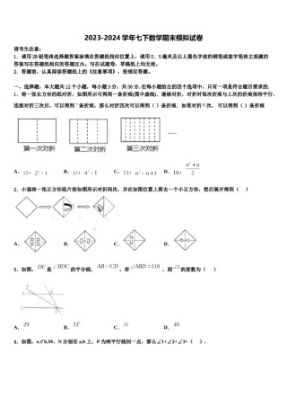 2024届浙江省台州市黄岩区黄岩实验中学七年级数学第二学期期末调研试题含解析.doc