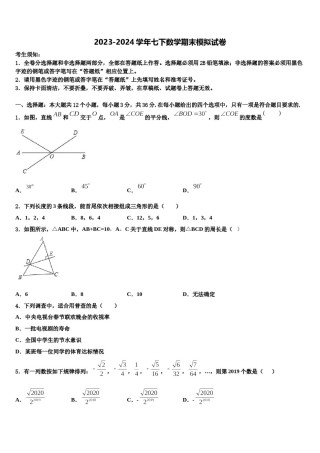 2024届浙江省台州黄岩区六校联考七下数学期末综合测试试题含解析.doc