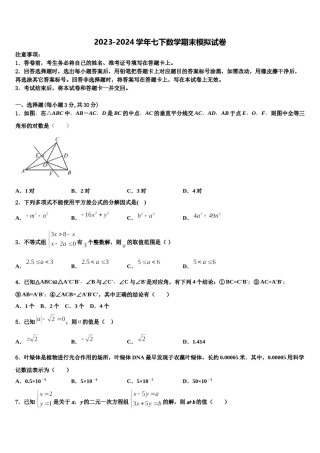 2024届浙江省杭州市滨江区七年级数学第二学期期末考试模拟试题含解析.doc