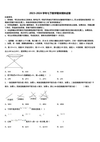 2024届浙江省温州市八中学数数学七下期末联考试题含解析.doc