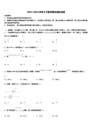 2024届浙江省绍兴柯桥区七校联考数学七下期末达标检测模拟试题含解析.doc
