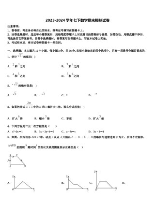 2024届海北市重点中学数学七下期末复习检测模拟试题含解析.doc
