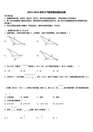 2024届湖北省恩施州利川市七年级数学第二学期期末联考试题含解析.doc