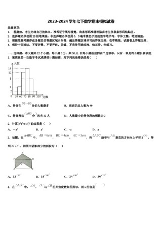 2024届湖北省枣阳市吴店镇清潭第一中学数学七下期末教学质量检测模拟试题含解析.doc