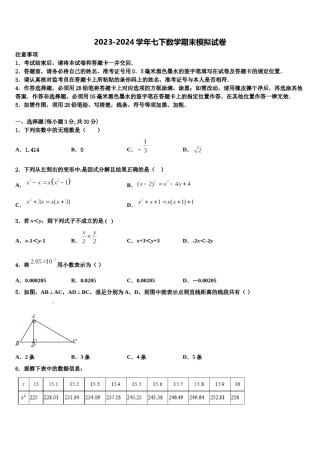 2024届湖北省枣阳市蔡阳中学七年级数学第二学期期末考试试题含解析.doc