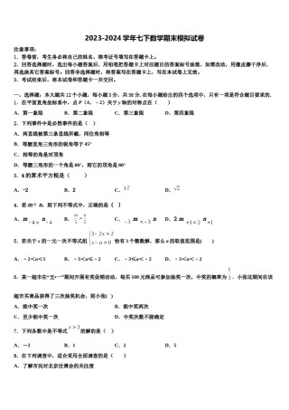 2024届湖北省武汉东西湖区七校联考数学七下期末学业水平测试试题含解析.doc