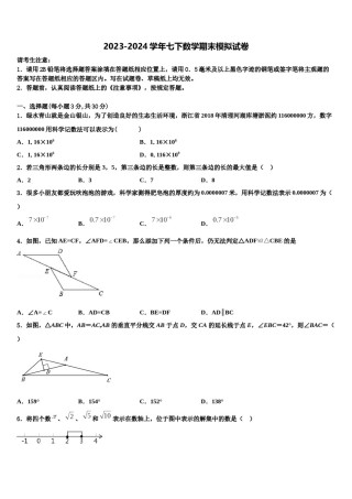 2024届湖北省武汉六中上智中学数学七下期末考试试题含解析.doc