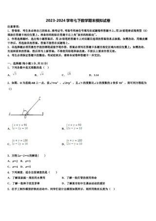 2024届湖北省潜江市张金镇铁匠沟初级中学七年级数学第二学期期末经典试题含解析.doc