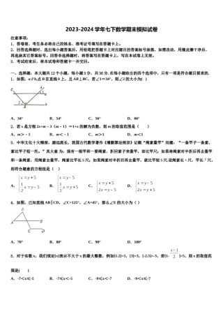 2024届湖北省舞阳中学七年级数学第二学期期末学业质量监测模拟试题含解析.doc