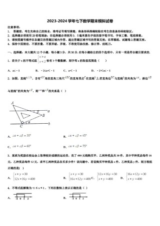 2024届湖北省随州市曾都区唐县七年级数学第二学期期末教学质量检测试题含解析.doc