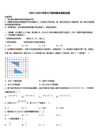 2024届湖北省黄冈市东坡中学数学七下期末联考模拟试题含解析.doc