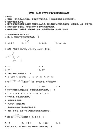 2024届湖北省黄石市协作体七年级数学第二学期期末经典试题含解析.doc