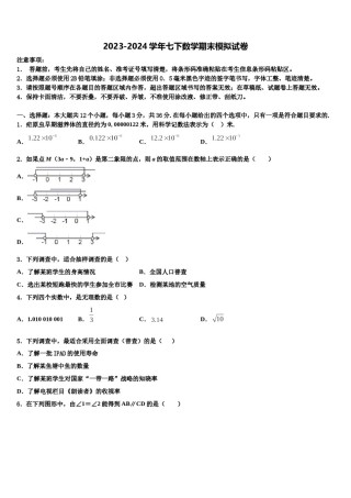2024届湖南省张家界市五道水镇中学七年级数学第二学期期末质量跟踪监视试题含解析.doc