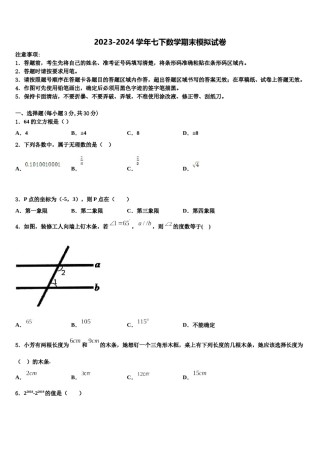 2024届湖南省株洲市荷塘区七年级数学第二学期期末质量检测模拟试题含解析.doc