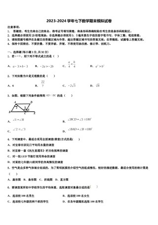 2024届湖南省永州市江华县数学七下期末学业水平测试试题含解析.doc