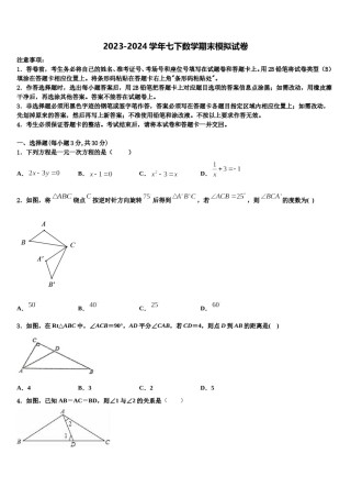 2024届湖南省永州祁阳县联考数学七下期末复习检测模拟试题含解析.doc