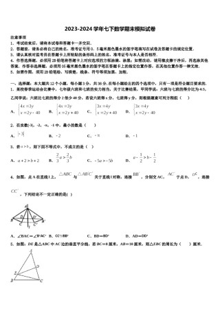 2024届湖南省祁阳县七下数学期末学业水平测试试题含解析.doc