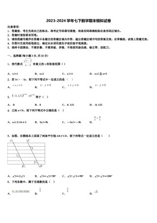 2024届湖南省邵阳邵阳县联考七年级数学第二学期期末调研模拟试题含解析.doc