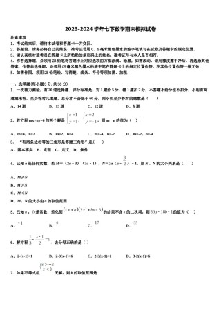 2024届湖南省醴陵市七下数学期末预测试题含解析.doc