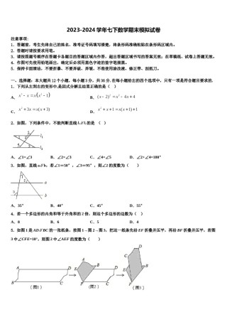 2024届湖南长沙广益中学数学七下期末考试模拟试题含解析.doc