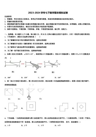 2024届甘肃省武威市民勤五中学数学七下期末调研模拟试题含解析.doc