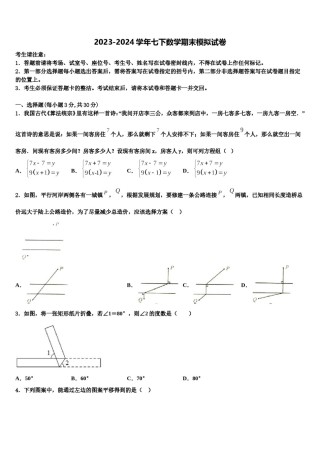 2024届甘肃省高台县七年级数学第二学期期末调研模拟试题含解析.doc
