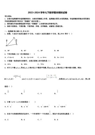 2024届盐城市亭湖区七下数学期末检测模拟试题含解析.doc