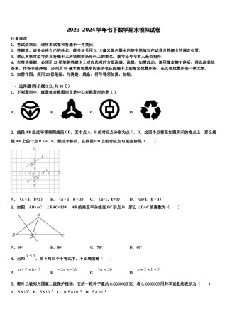 2024届福建省光泽县七下数学期末复习检测试题含解析.doc