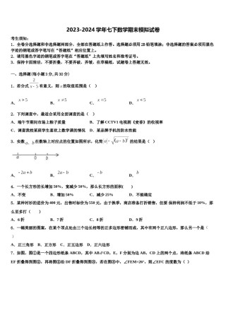 2024届福建省建瓯市第四中学七年级数学第二学期期末监测试题含解析.doc