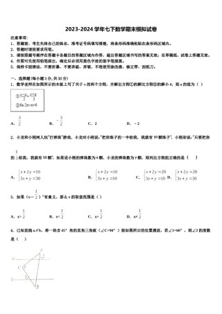 2024届福建省泉州市永春第二中学七年级数学第二学期期末质量跟踪监视试题含解析.doc