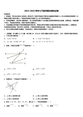 2024届福建省泉州市洛江区数学七下期末教学质量检测模拟试题含解析.doc