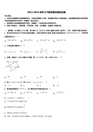 2024届福建省漳州市长泰一中学、华安一中学七年级数学第二学期期末监测试题含解析.doc