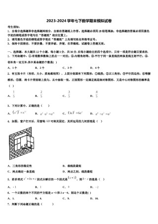 2024届芜湖无为县联考七下数学期末学业水平测试试题含解析.doc
