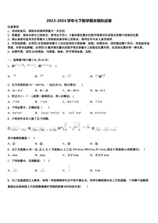 2024届西藏拉萨市北京实验中学数学七下期末质量跟踪监视模拟试题含解析.doc