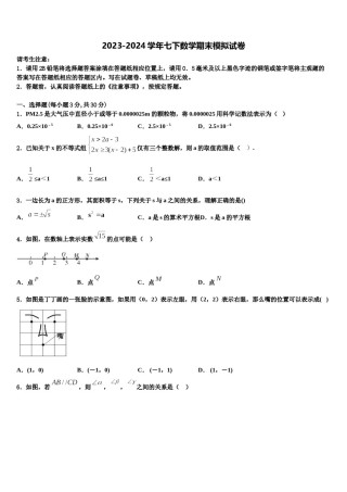 2024届贵州省六盘水市水城实验学校七年级数学第二学期期末检测试题含解析.doc