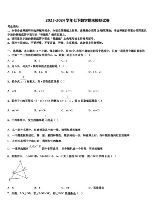 2024届贵州省兴仁市真武山街道办事处黔龙学校七下数学期末检测模拟试题含解析.doc