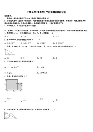 2024届贵州省清镇市数学七下期末质量检测试题含解析.doc
