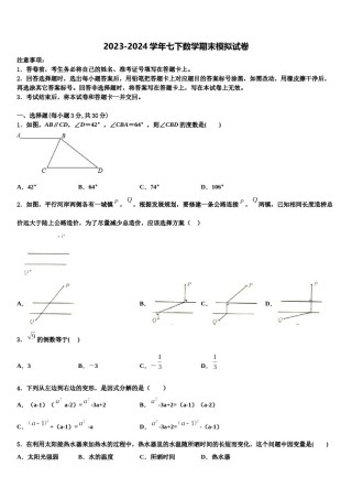 2024届贵州省铜仁市沿河县数学七下期末经典模拟试题含解析.doc