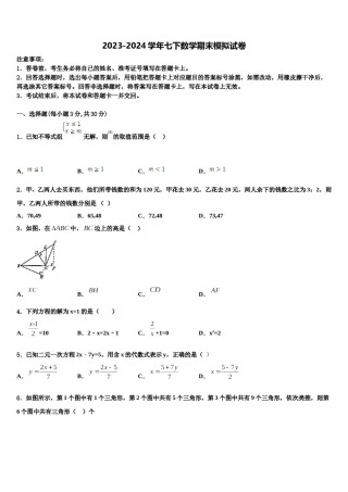 2024届辽宁省沈阳七中学七下数学期末联考试题含解析.doc