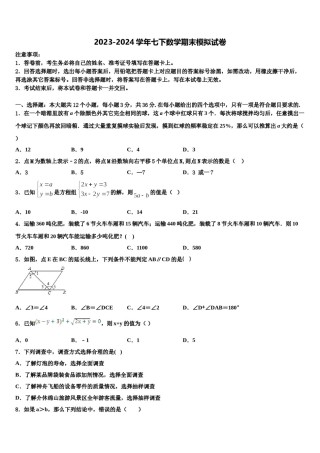 2024届辽宁省灯塔市七下数学期末监测试题含解析.doc