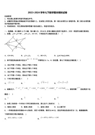 2024届辽宁省盘锦市双台子区第一中学数学七下期末质量跟踪监视试题含解析.doc