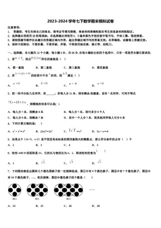 2024届邵阳市重点中学七年级数学第二学期期末质量检测模拟试题含解析.doc