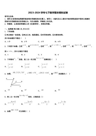 2024届郑州枫杨外国语中学七下数学期末质量检测试题含解析.doc