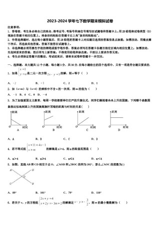 2024届重庆綦江南川巴县七年级数学第二学期期末检测模拟试题含解析.doc
